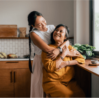 Woman and child hugging